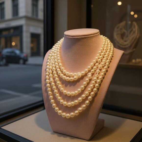 unbranded Jewelry - Faux Pearl Fashion Mob Wife Necklace 9 Strands Graduated Beads White Old Money